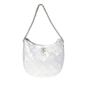 Chanel Silver Quilted Lambskin Chain Hobo